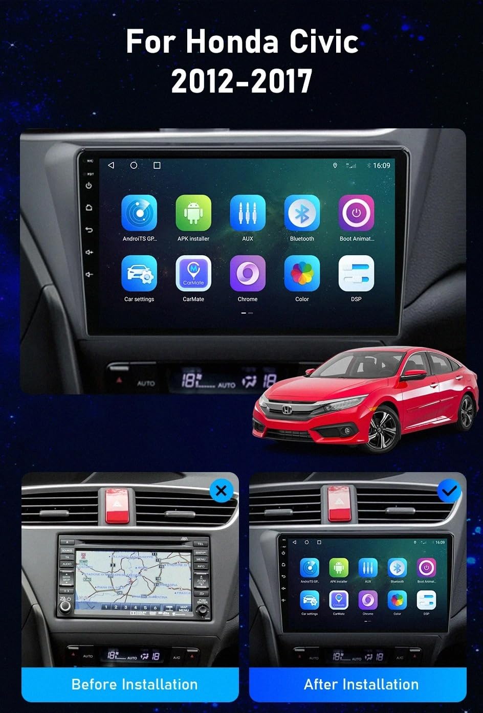 Carplay Display für A-Ppie Carplay für Jeep Compass 2 MP 2016-2019 GPS Navigation, Bluetooth, Freisprecheinrichtung, Aux-Eingang, Lenkradsteuerung, 4 Kern 1G+32G