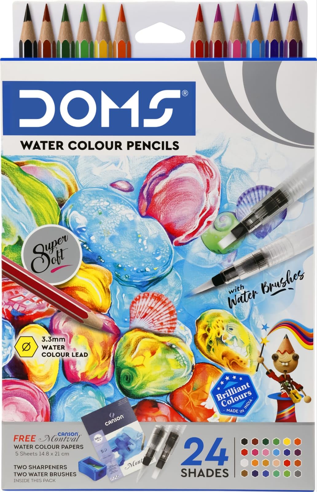 Doms Super Soft Hexagonal Pre-Sharpened Water Soluble 24 Shaes Colour Pencils | Free 5 Watercolor Paper, 2 Sharpeners & 2 Water Brushes | Can Be Use For Tattoos Making|Pack Of 1, Ink Multicolor (B0CTTTP66P) Amazon Price History, Amazon Price Tracker