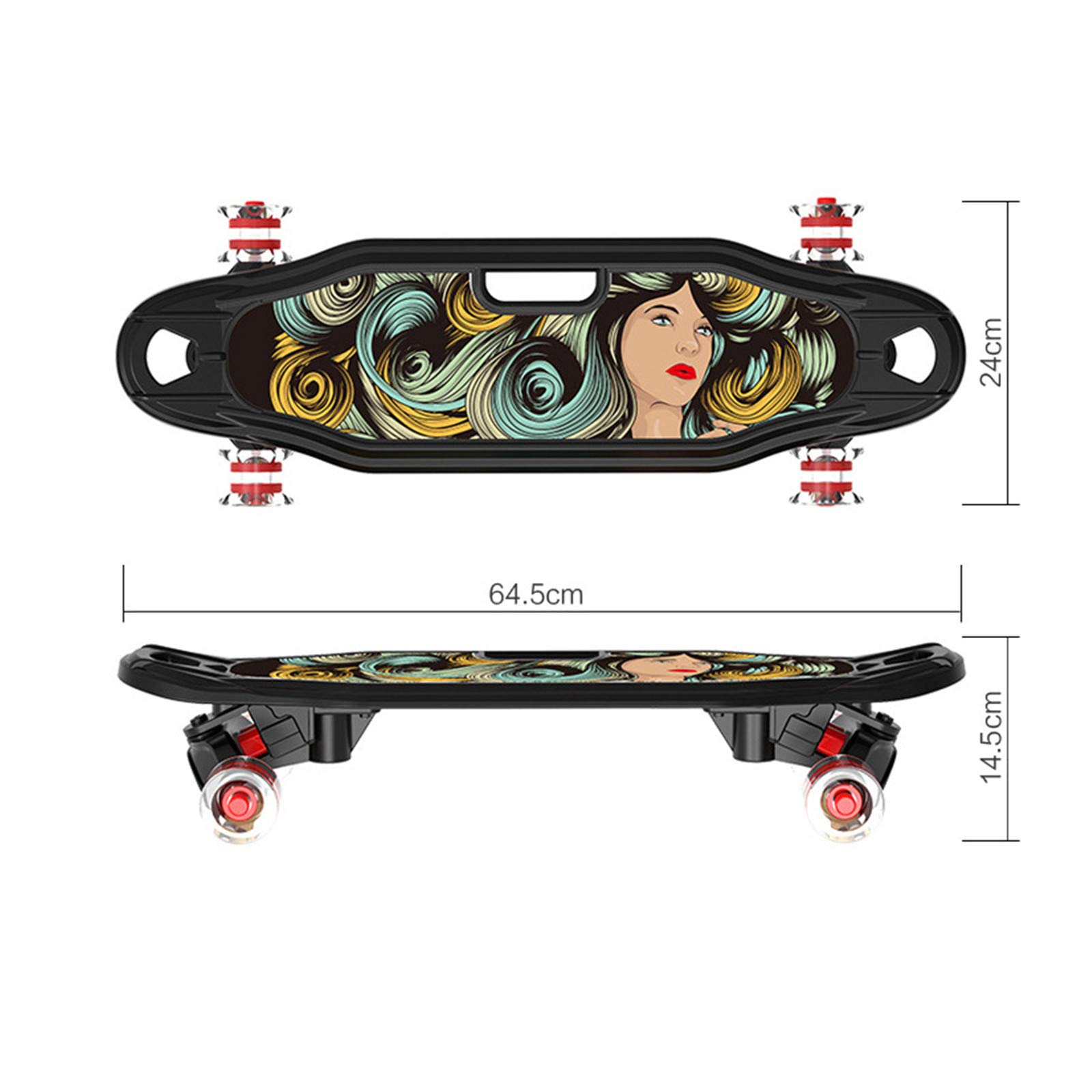 Black Cruiser Skateboard, Planche À roulettes Complète 65 * 24Cm avec Poignée Et LED Light Up Wheels Skate Board pour Débutants Jeunes Enfants Adolescents Garçons Filles Cadeau