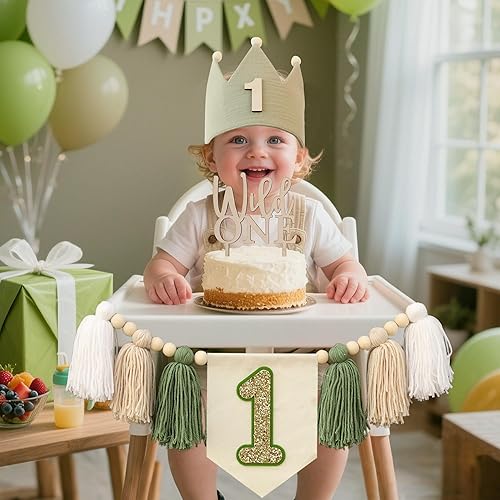 Vista 97 de Juego de decoración de primera fiesta con diseño de margaritas bohemias para silla de bebé, decoración de primera fiesta con adorno de pastel hecho