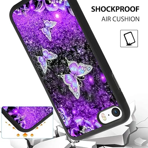 Miniatura 6 de OOK Diseños para iPhone 78SE Funda Glitter Púrpura Mariposa Nebulosa Diseño Espacio PC Duro+Soft TPU Bumper Antideslizante Ultra Delgada Cubierta