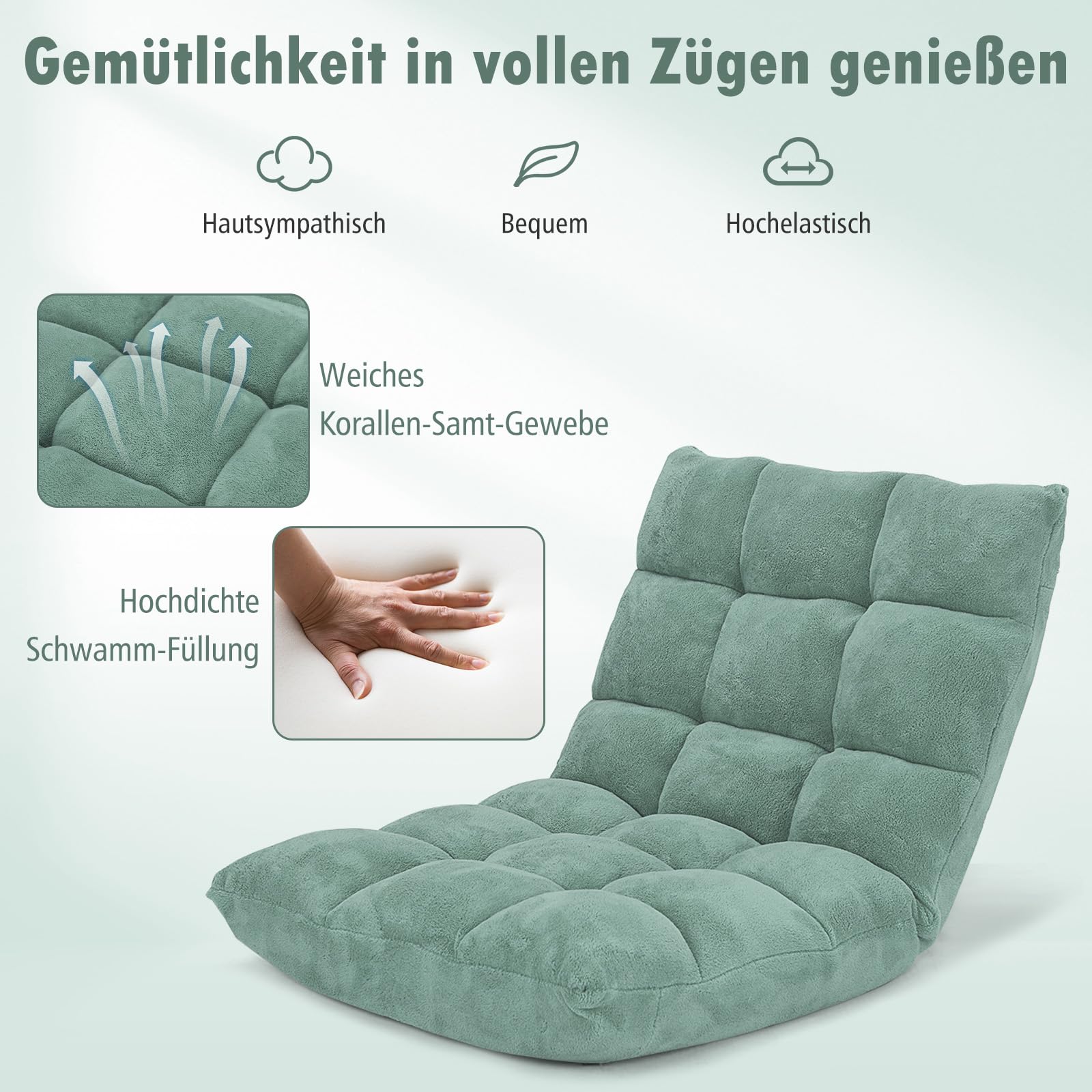 RELAX4LIFE Silla de Suelo Plegable, sofá Perezoso, Silla de meditación, Silla de Suelo con Respaldo Ajustable, para el hogar o la Oficina, Color a Elegir (Verde Menta)