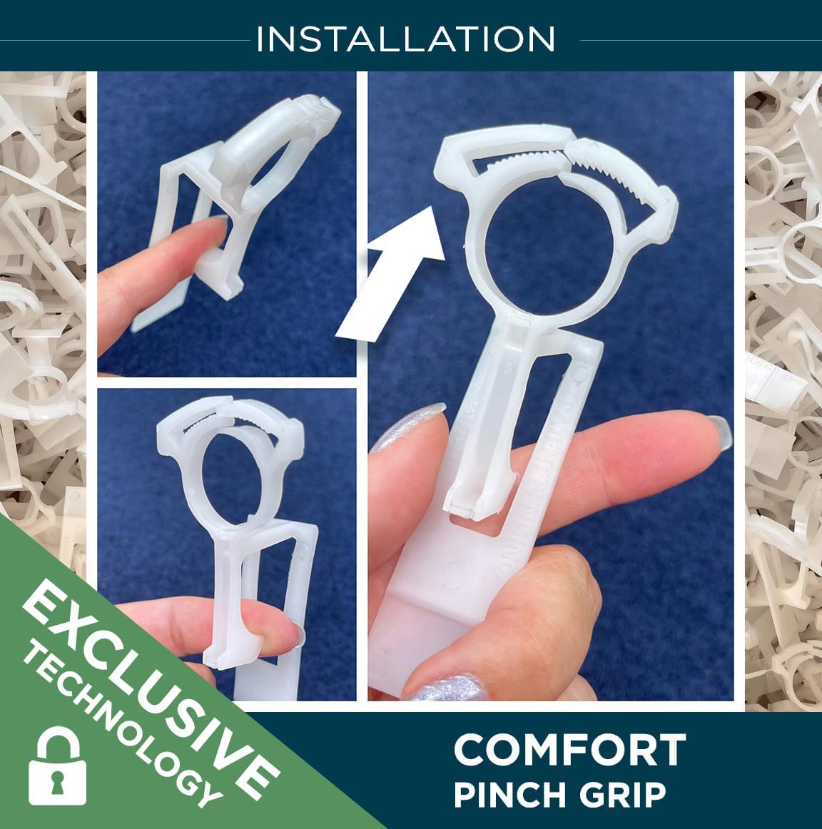 100 Pk - Halo Clip - Shingle/Gutter/Tile Pro-Grade, Easy Install, Only Clip Made in USA! All-in-One Holiday Light Clips - Secure Lock Tech & UV Protected for Extreme Weather.