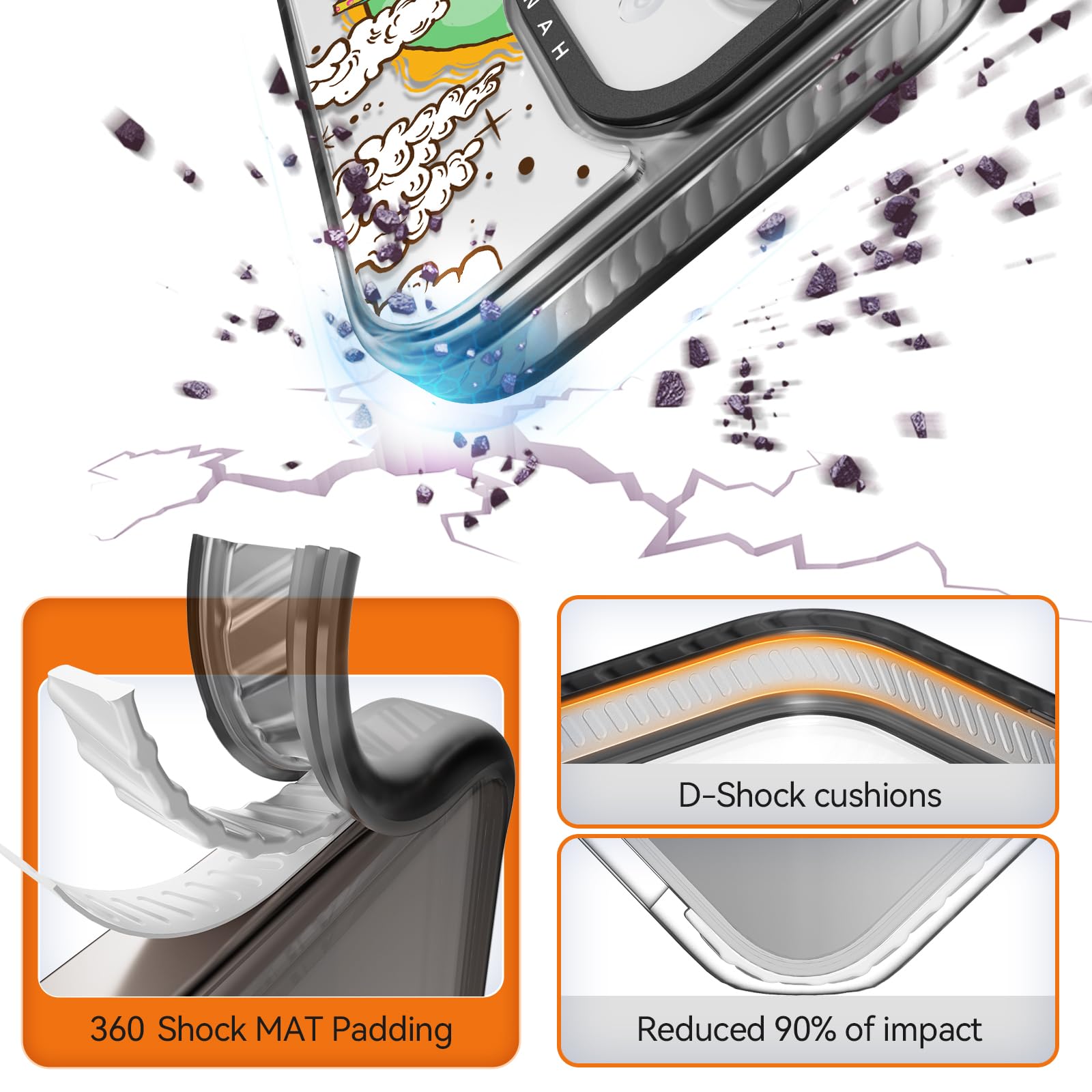 Rosarnnah 17BS - Funda compatible con iPhone – Funda duradera a prueba de golpes de impacto de caída de 6.5 pies – Negro divertido diseño OVNI para iPhone (6.1 pulgadas)