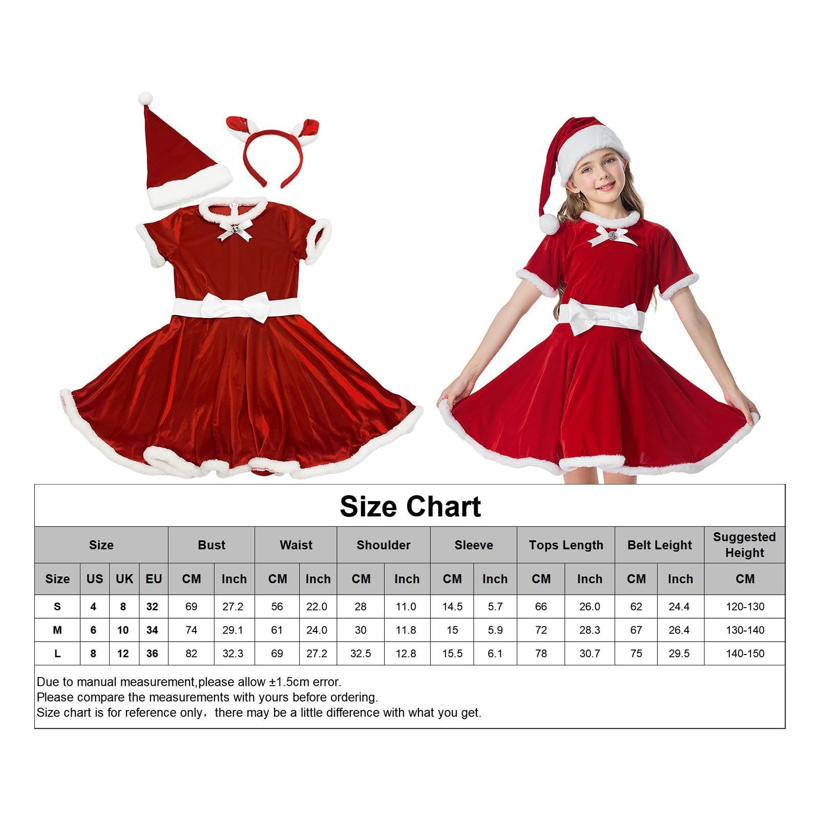 Vestito da Babbo Natale per Bambine Festivo con Cappello e Fascia Capelli