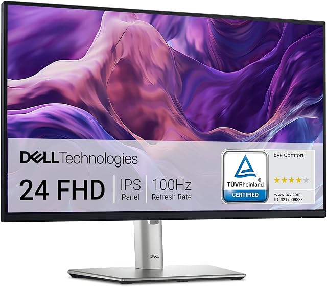 Dell moniteur 24 - P2425H - 23.8 1 cm Plein HD (1920 × 1080), 100Hz Taux de rafraîchissement, Comfortview Plus, 99% sRGB, IPS Panneau, 1500:1, Tilt/Rotate/Pivot/Hauteur, 3 Service d'échange avancé de l'année - noir