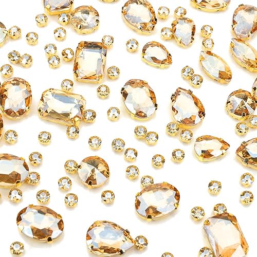 Miniatura 13 de Diamantes de imitación para coser, Choupee 130 piezas de piedras rojas para coser con base metálica y engaste de garra, formas mixtas, gemas