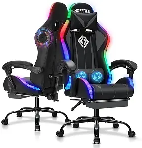 Gaming Chair with Bluetooth Speakers, RGB LED Lights, and Massage Lumbar Support