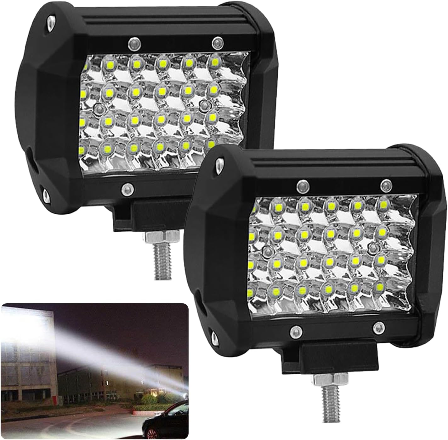 Faros LED para Auto, Barra LED para Camioneta, 2 Pcs 4 Pulgadas 72W ...