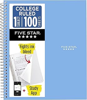 Five Star Spiral Notebook + Study App, 1 Subject, College Ruled Paper, 8.5" x 11", 100 Sheets, Blue (Color May Vary) (72565)