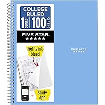 Five Star Spiral Notebook + Study App, 1 Subject, College Ruled Paper, 8.5" x 11", 100 Sheets, Blue (Color May Vary) (72565)