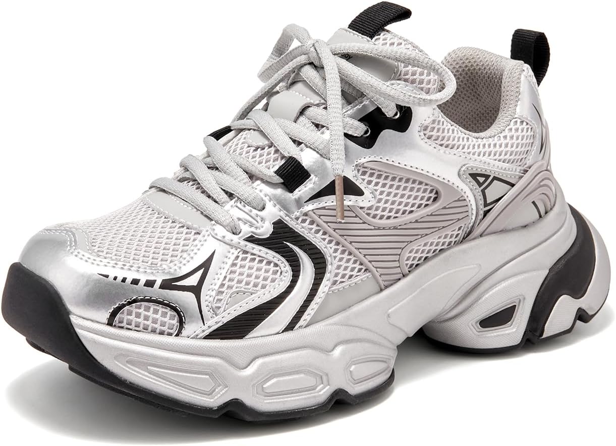 BEAU TODAY Womens Chunky Sneakers Platform Fashion Sneakers for Women Non-Slip Breathable Women's Dad Shoes Comfortable Lace-up Wide Width Tennis Shoes