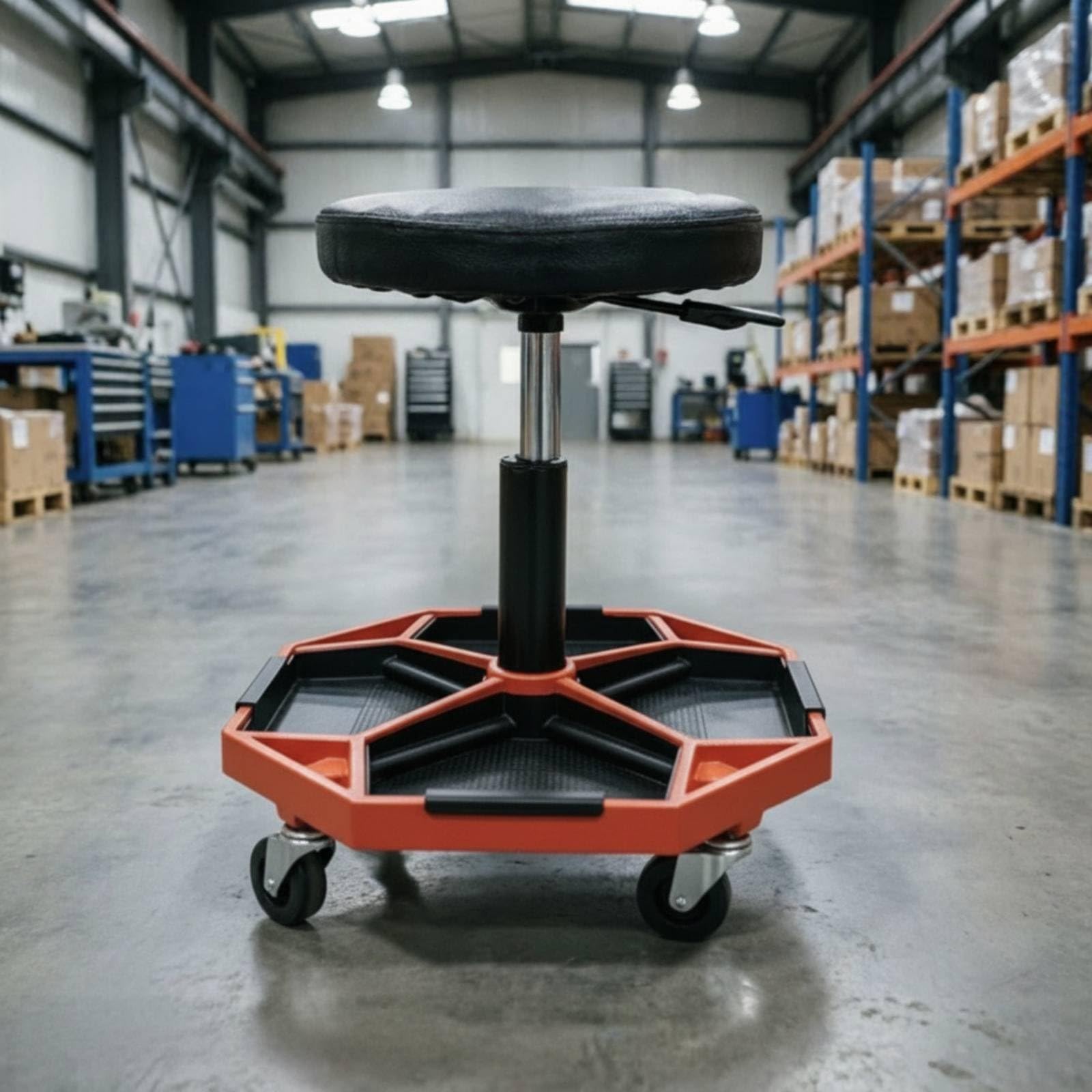 Baoblaze Sgabello da Officina con Ruote Regolabile Sedia da Officina Sgabello Girevole Seduta Imbottita Altezza Regolabile E Vassoio per Attrezzi Integrato Adatto a Officina Garagutenzione Meccanica
