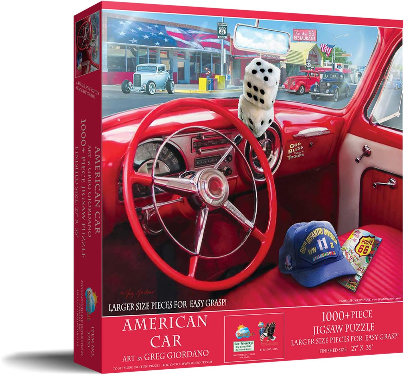SUNSOUT INC - American Car - 1000 pc Large Pieces Jigsaw Puzzle by Artist: Giordano Studios - Finished Size 27" x 35" - MPN# 37133
