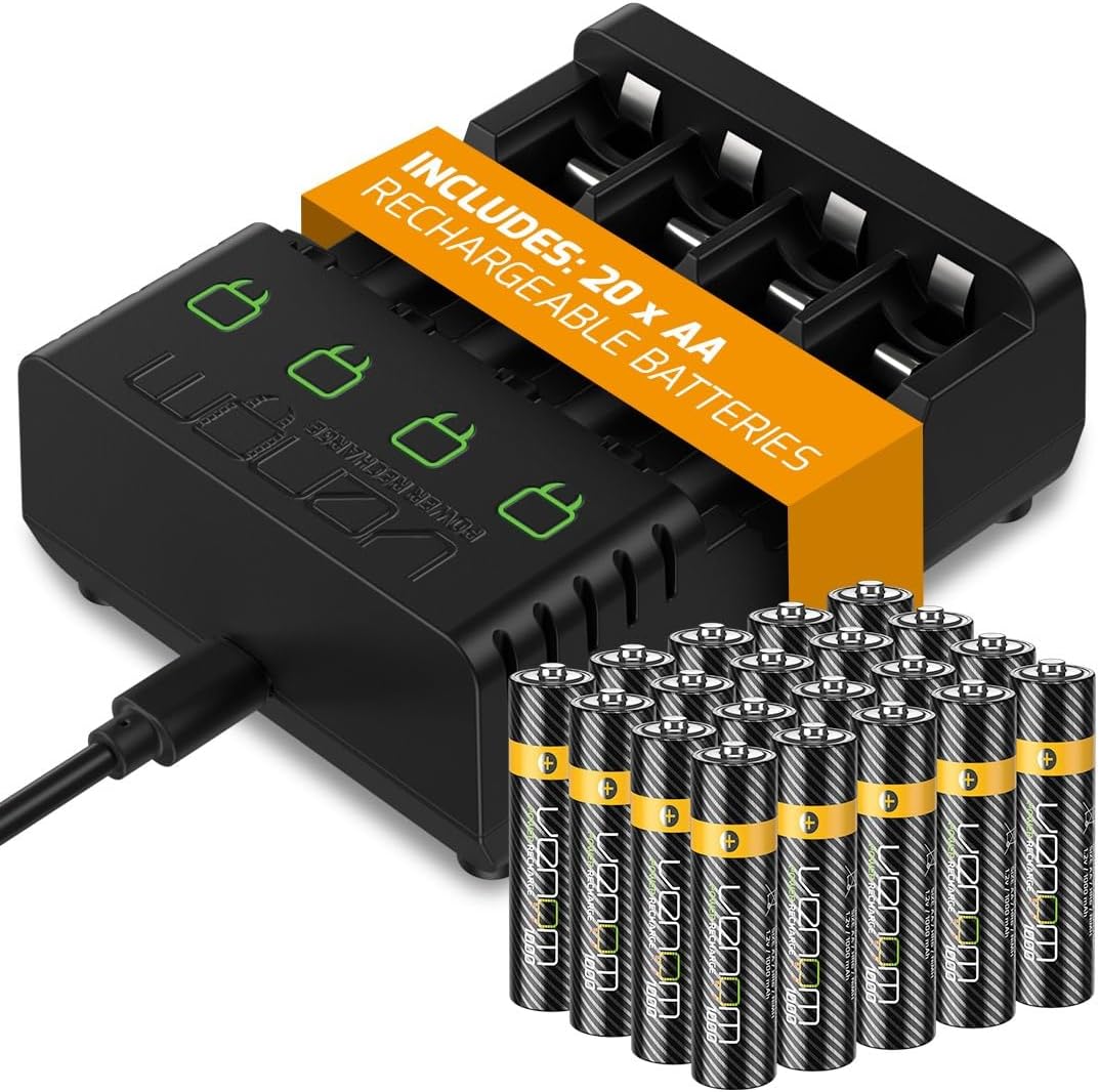Tech Gadgets | Rechargeable Battery Charging Dock Plus 8 X AA 2100mAh And 8 X AAA 800mAh Batteries | Venom