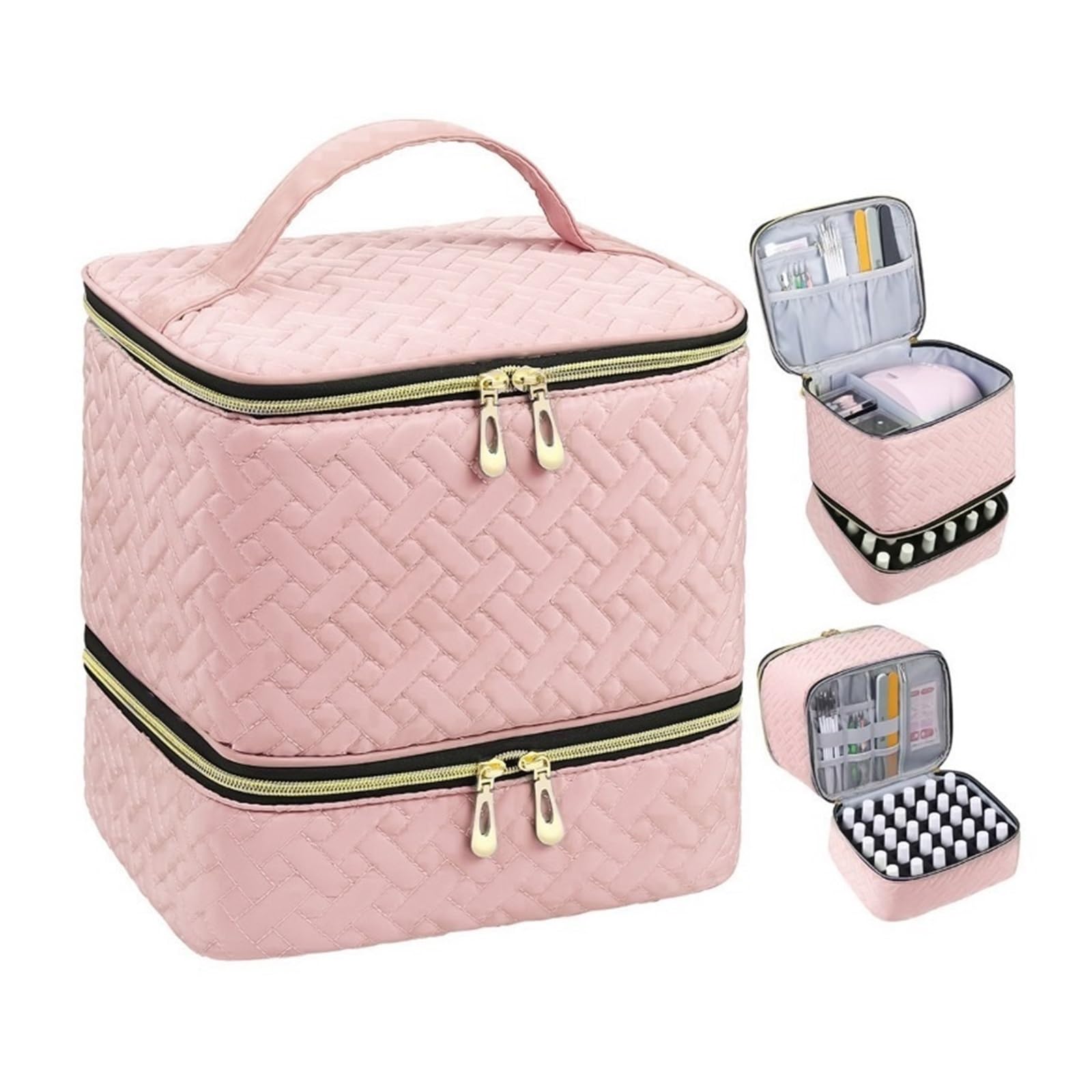 Bolsa Maquillaje Bolsa de Maquillaje portátil de Doble Capa y Gran Capacidad con Cremallera Doble elevada