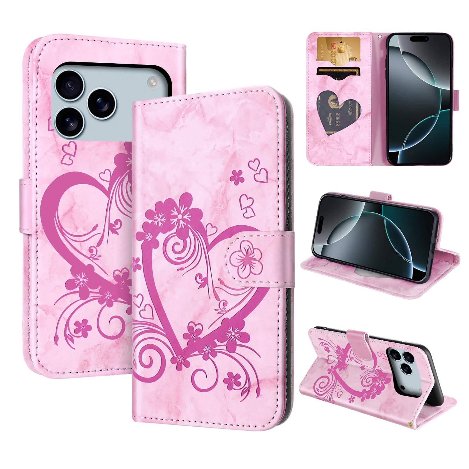 Case for iPhone 17 Pro Max Wallet Protective Case Cover Magnetic Closure Flip Case for iPhone 17 Pro Max, Pink