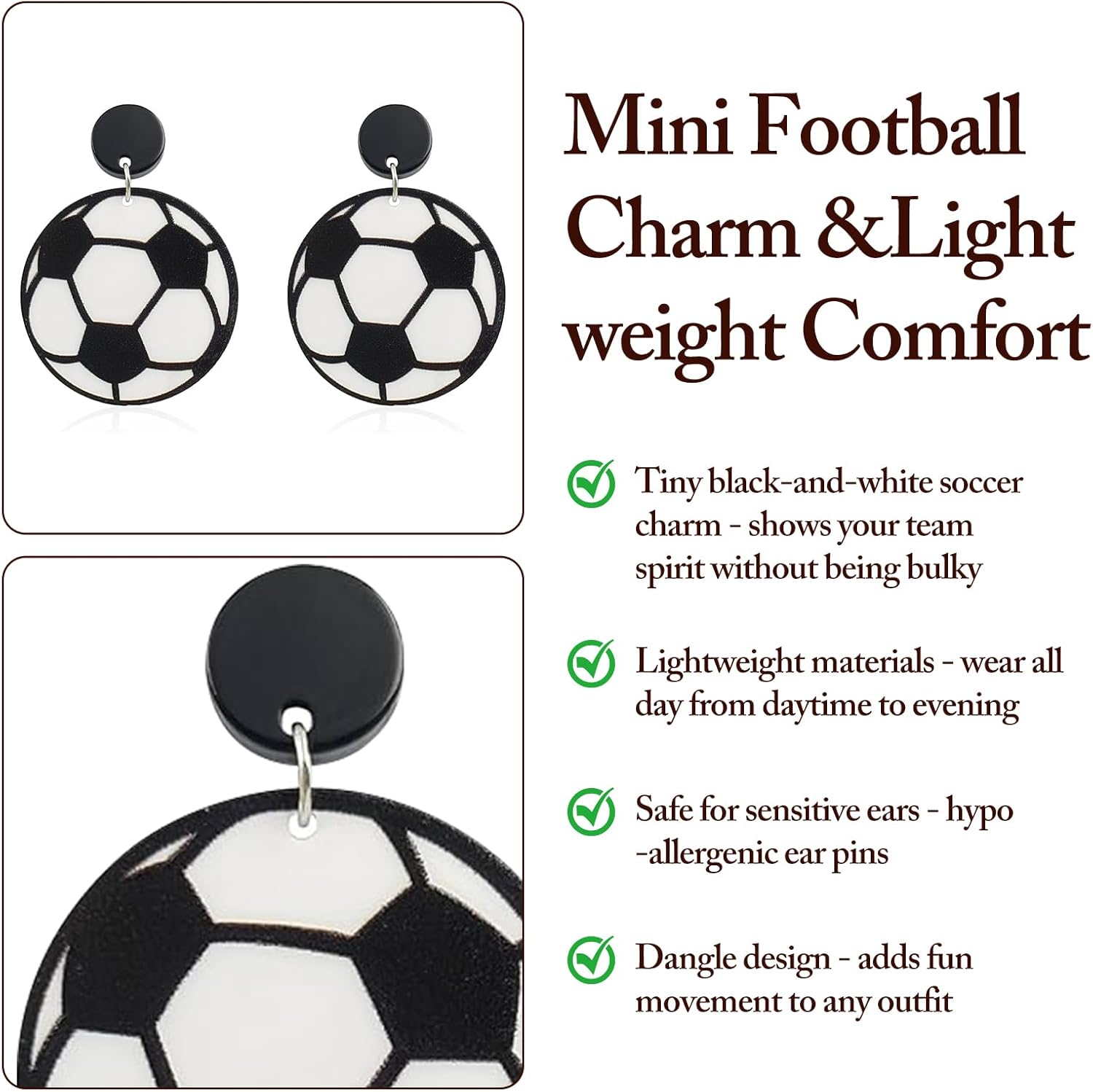 Cute Football Earrings for Women, Lightweight Sporty Dangle Jewelry for Game Day, Tailgating & Everyday Wear - Image 2