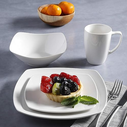 Miniatura 6 de Gibson Home 102539.16RM - Juego de vajilla cuadrada de porcelana clásica de 16 piezas con platos, cuencos y tazas de varios tamaños, color blanco
