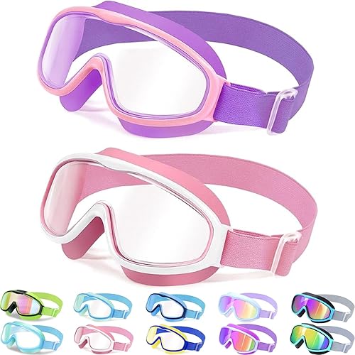 Miniatura 10 de Vvinca Gafas de natación para niños con correa de tela cómoda, visión amplia, antivaho, UV, sin fugas, para 3-14 años 03-azul y rosa,01-verde y