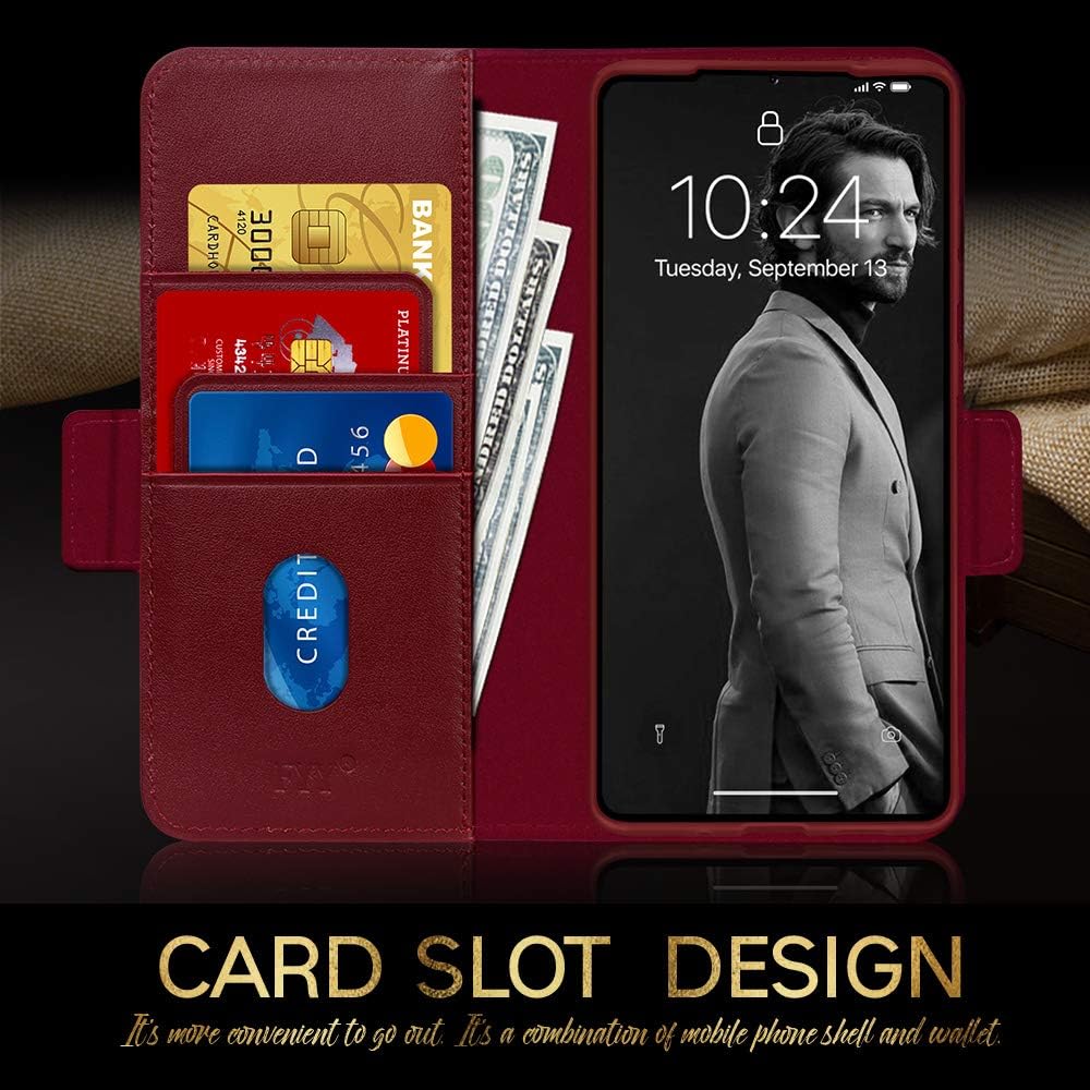 FYY Case for Samsung Galaxy S20 5G 6.2” Luxury [Cowhide Genuine Leather][RFID Blocking] Wallet Case Handmade Flip Folio Case Cover with [Kickstand Function] and[Card Slots] for Galaxy S20 5G Wine Red