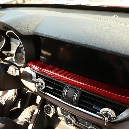 Miniatura 5 de YIWANG 100% rojo de fibra de carbono real tablero de instrumentos decoración panel Trim para Alfa Romeo Stelvio 2017 2018 2019 mano izquierda coche