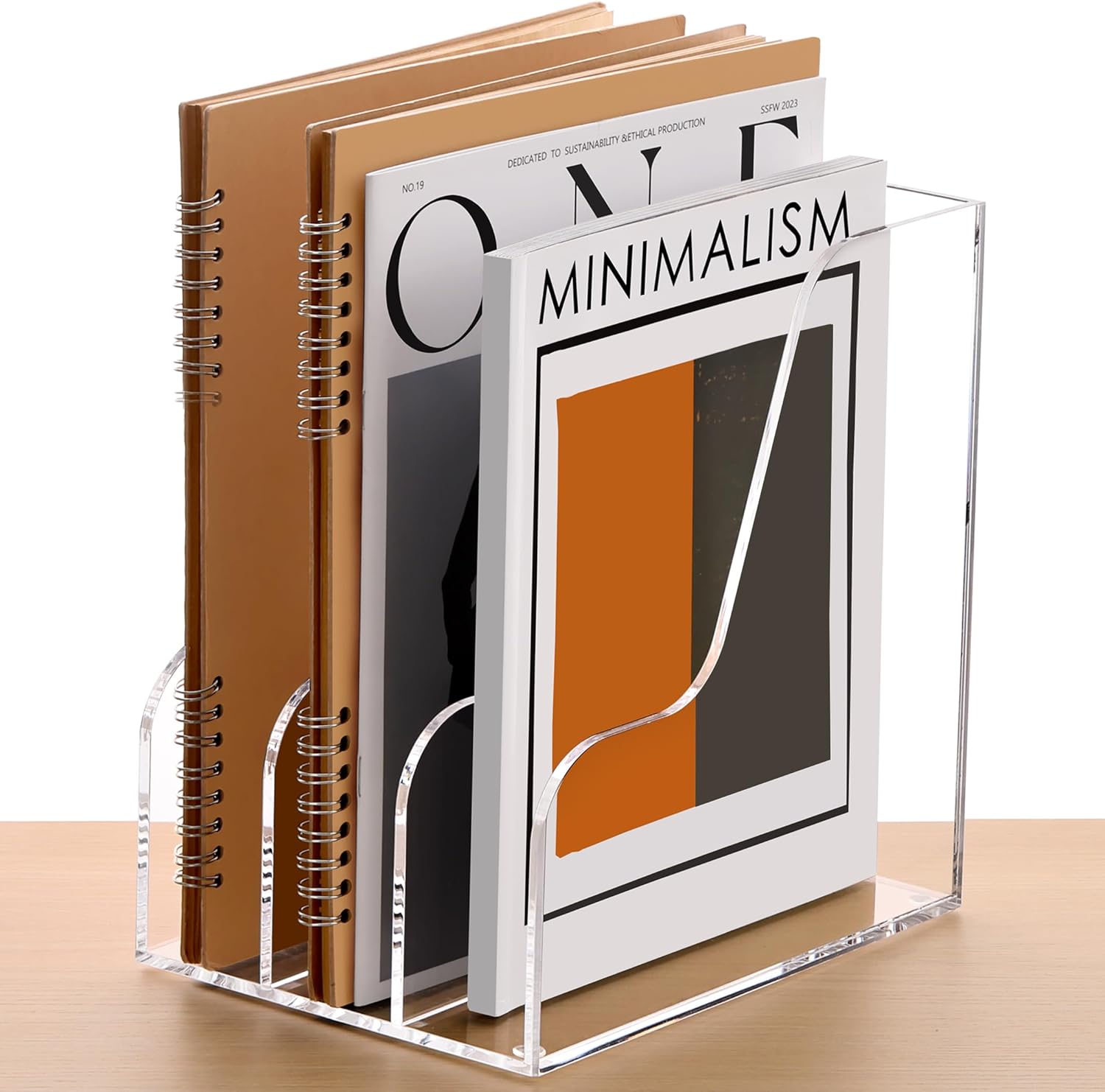SANRUI Acrylic Magazine File Holder with 3 Compartments