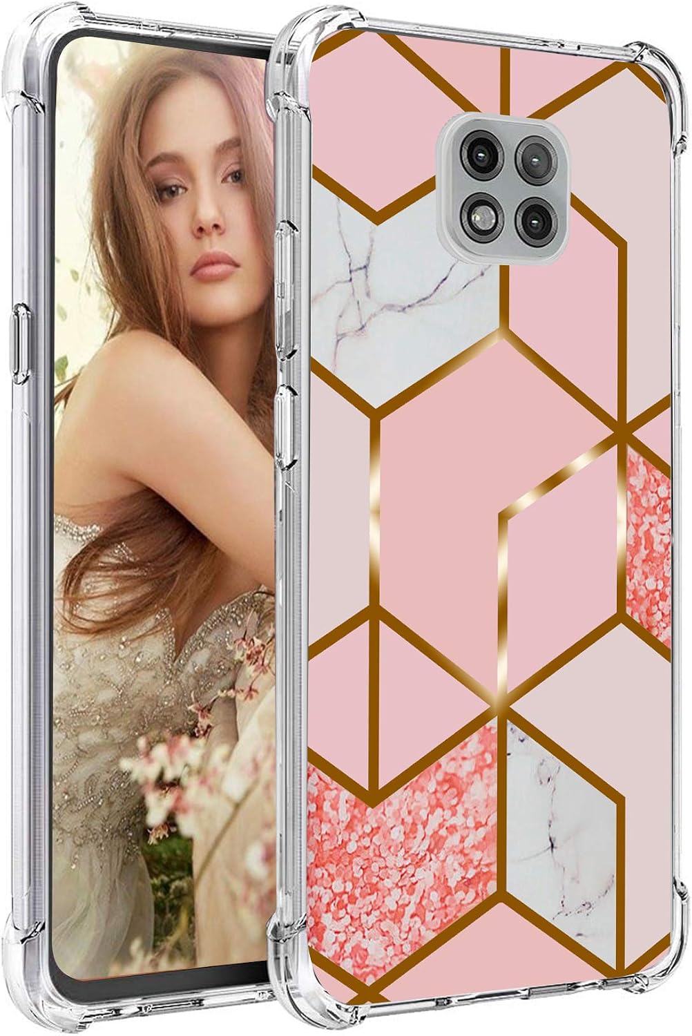 Starhemei for Moto G Power 2021 Case, Case for Moto G Power 2021, Soft TPU Shock Absorption Flexible Gasbag Protection Case Cover for Motorola Moto G Power 2021 (Pink Plaid)