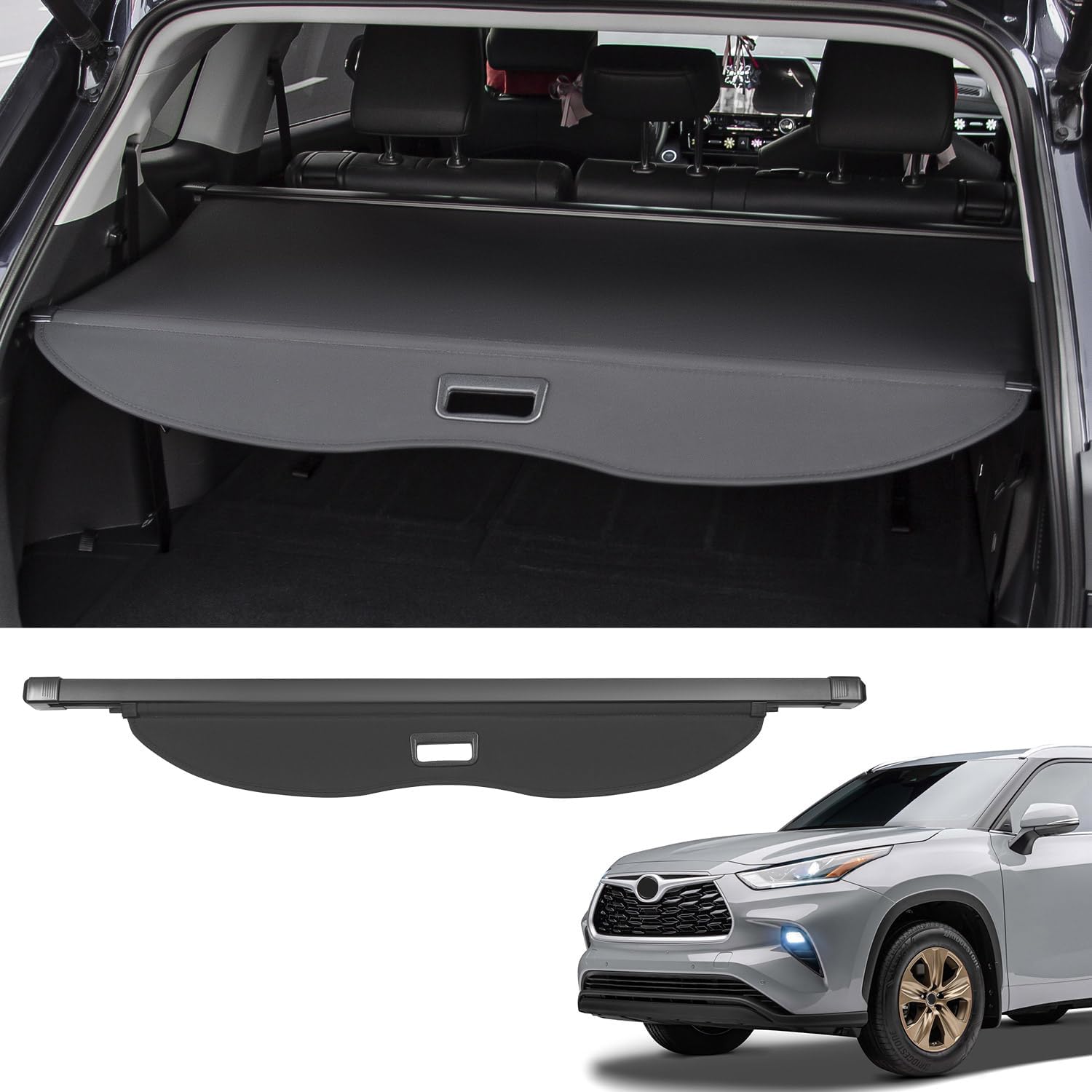 Xipoo Cargo Cover Compatible with 2020-2025 Toyota Highlander Cargo Cover Trunk Cargo Cover Canvas Trunk Cover Luggage Security Shade Shield Replacement for 2020-2025 Toyota Highlander Accessories