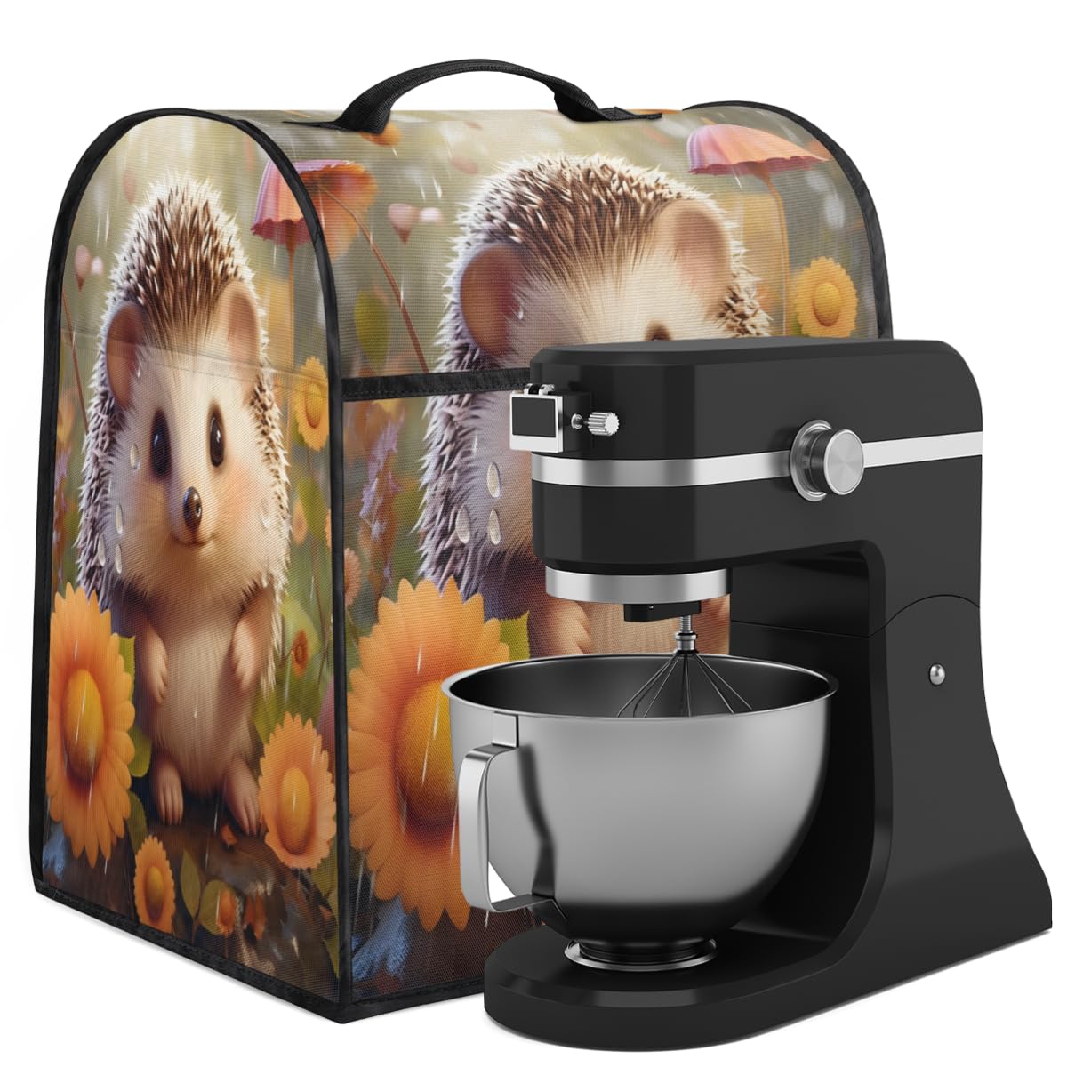 Coffee Maker Cover Cartoon Hedgehog Flower Kitchen Appliance Covers Small Appliance Covers Blender Cover Juicer Cover Dust Covers for Kitchen Appliances with Top Handle and Pockets,Washable,B332