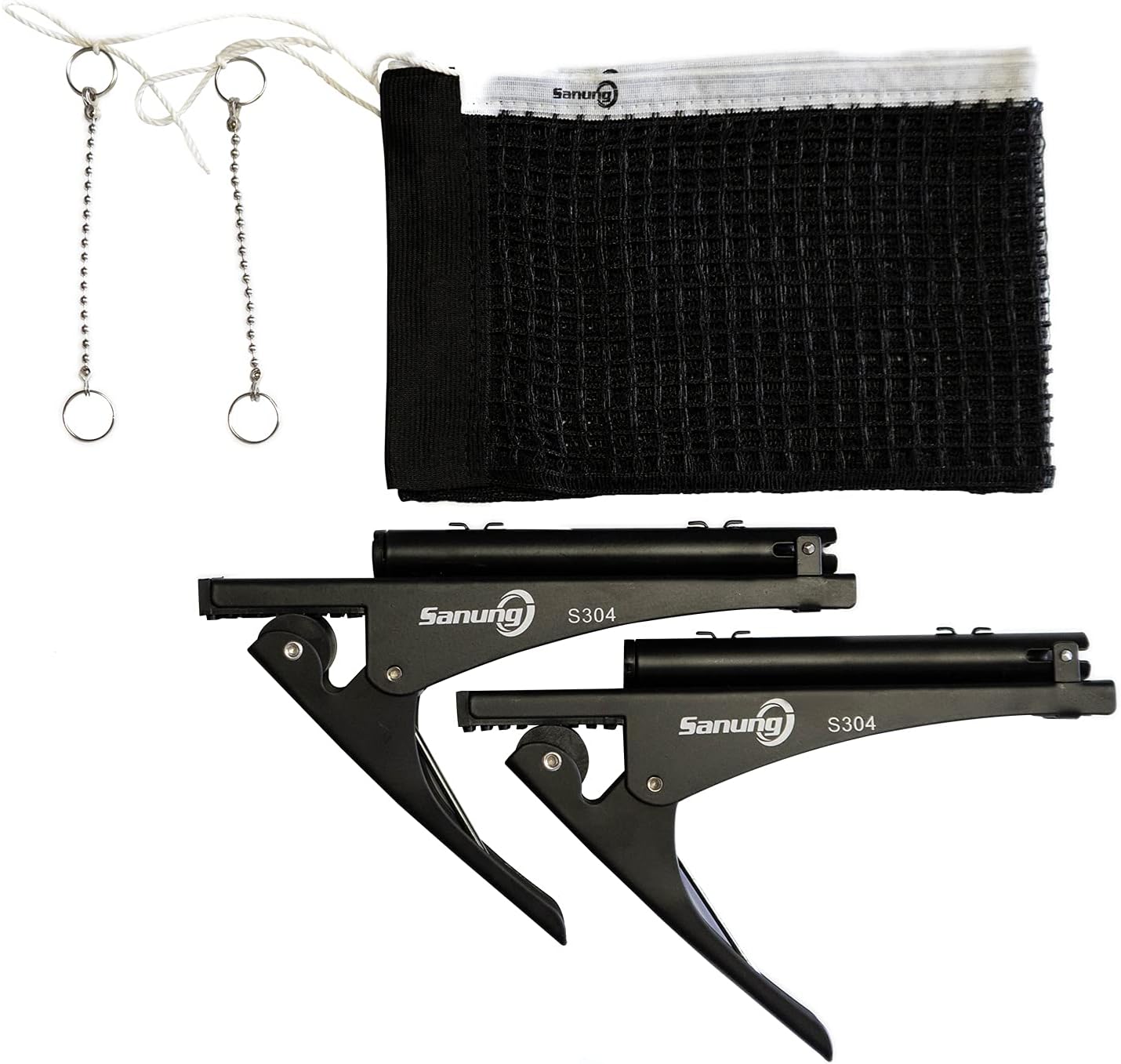 Sanung S304 Portable Table Tennis Net and Post Set Folding Spring Clamp-on with 2 Posts Kit Adjustable Ping Pong Training Mesh Net for Standard 60in Wide Tables Easy Setup