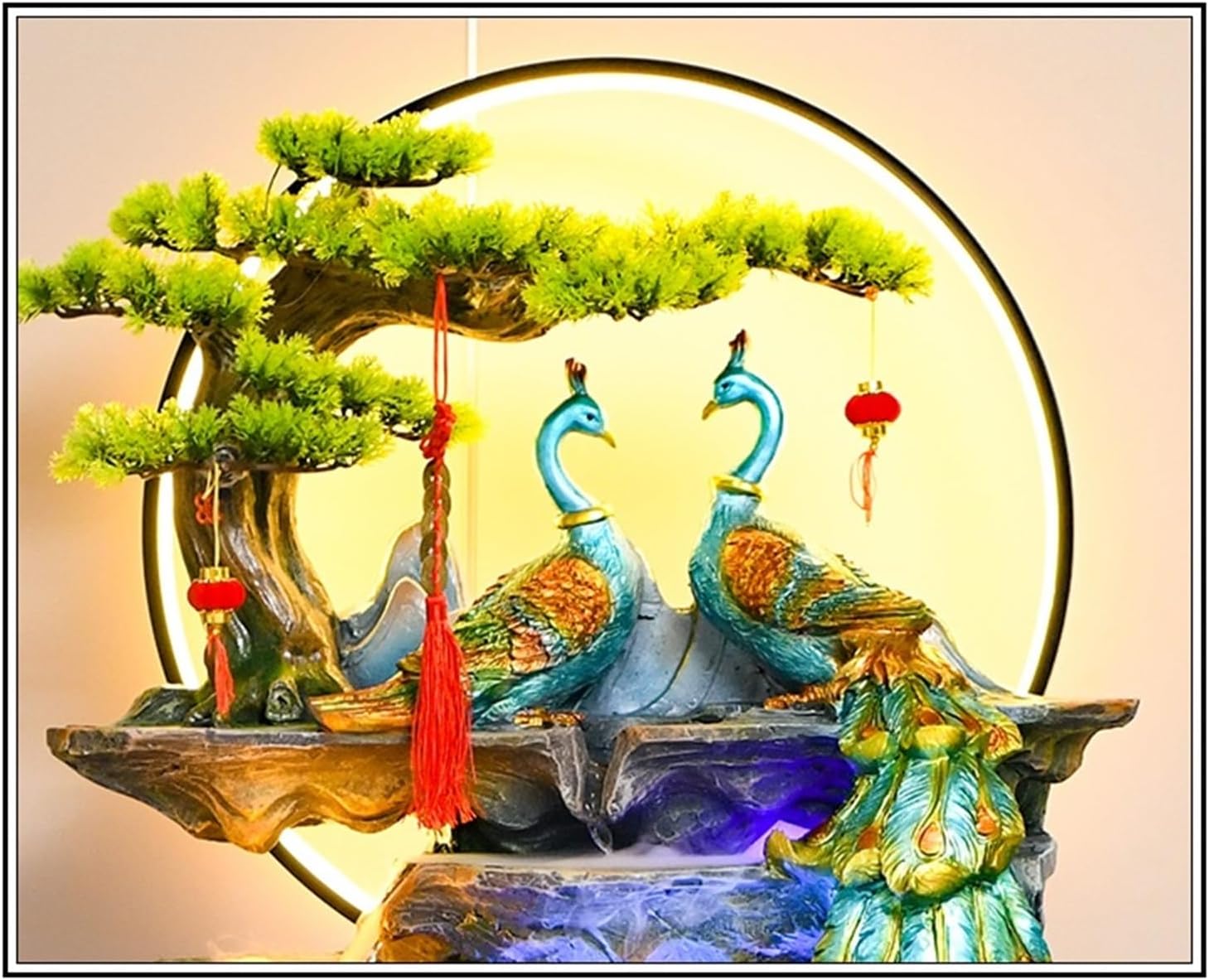 Modern Peacock Decoration Fish Tank, Courtyard Living Room Home Automatic Circulation System Rockery Fountain Water Decoration Floor-Standing Fountains(L)