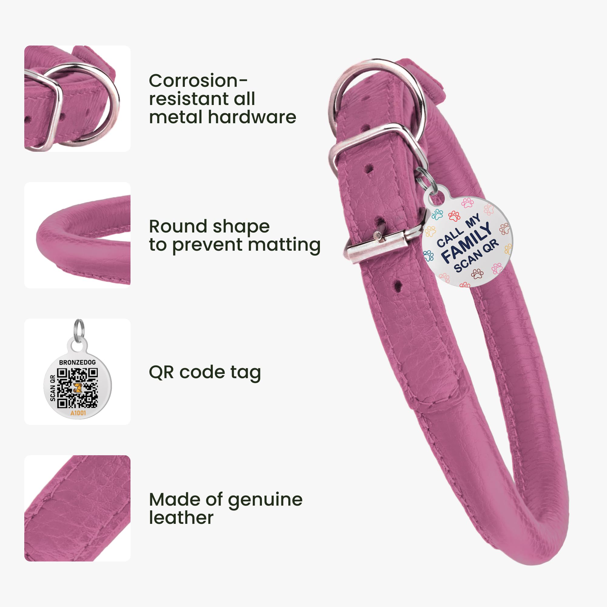 Amazon | BRONZEDOG ロールドレザー 犬用首輪 ラウンドロープ ペット