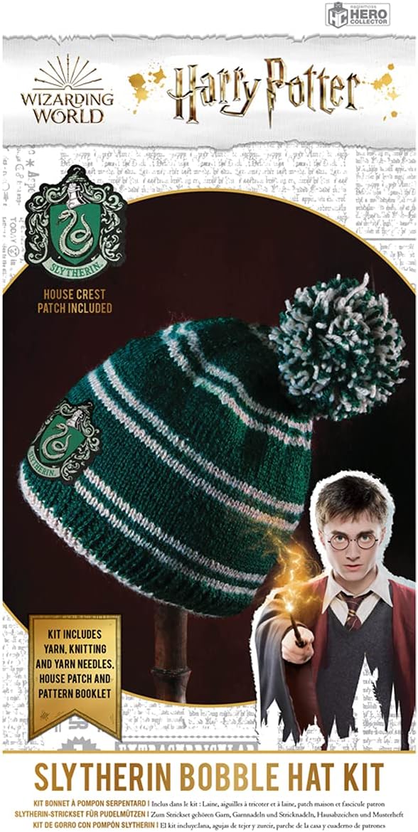Slytherin Hogwarts House Beanie Hat Kit | Harry Potter Wizarding World Knitting Kits