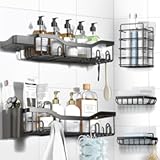 Shower Caddy Adhesive Shower Organizer 7-Pack&comma; Rustproof Stainless Steel Bathroom Shelves&comma; Large Capacity No-Drill Rack Storage Accessories with Soap Dish Toothbrush Holder &24 Hooks Home Decor
