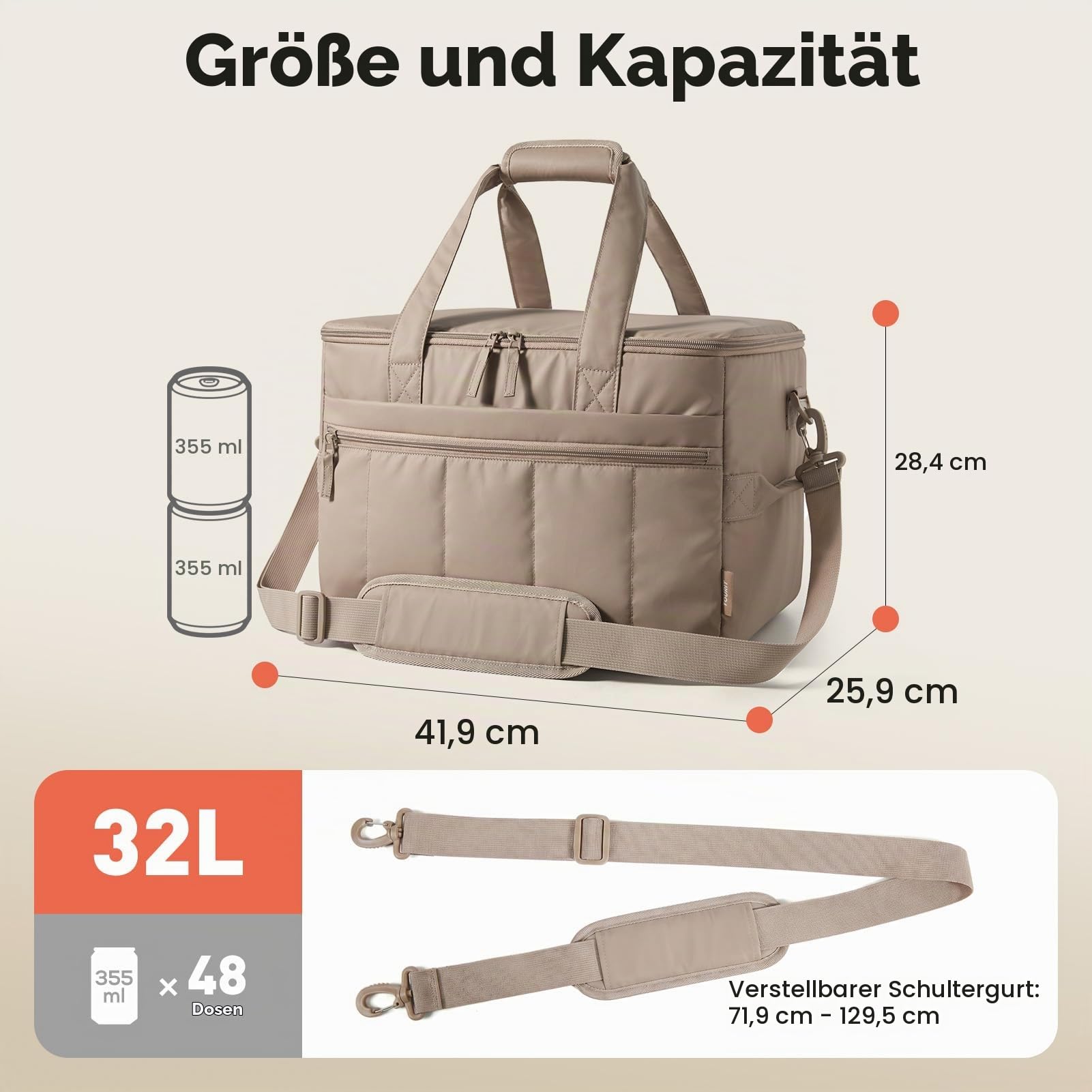TOURIT Kühltasche 32L Isoliertasche Picknicktasche 48 Dosen | Wasserdichtem, Auslaufsicher, Leicht, Kühlzeit bis zu 12 Stunden lang kühl hält, für Campingtasche Picknick Outdoor Reisen