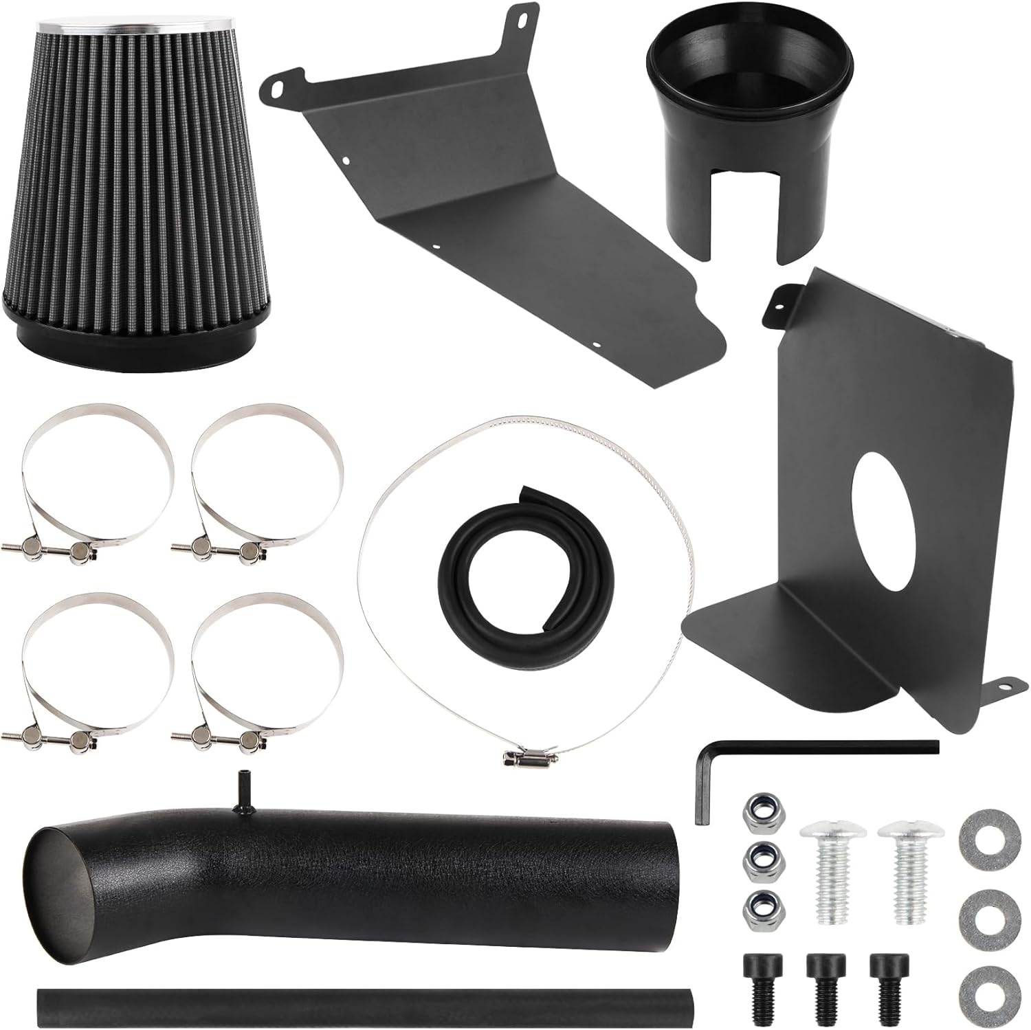 4 Inch Cold Air Intake Filter Kit & Heat Shield for 2009-2013 Silverado 1500 GMC Sierra 1500 Yukon Cadillac Escalade ESV EXT (Black & Black)