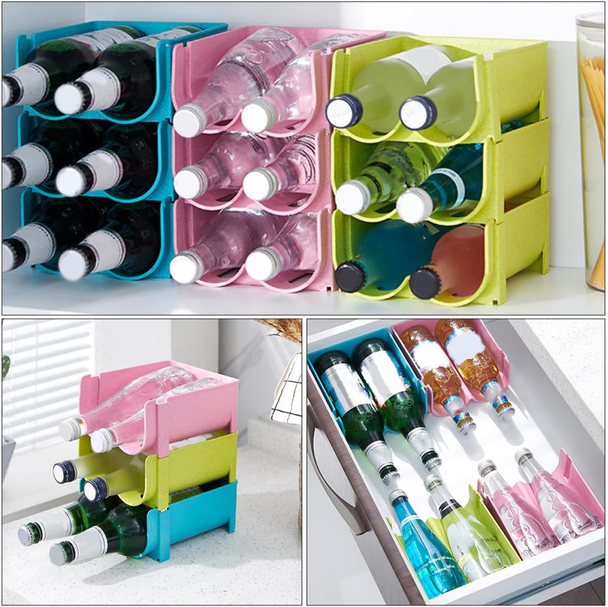 Unomor Beverage Refrigerator 3pcs Drink Can Storage Rack Stackable Wine Containers Easy Cleaning Home Gadget