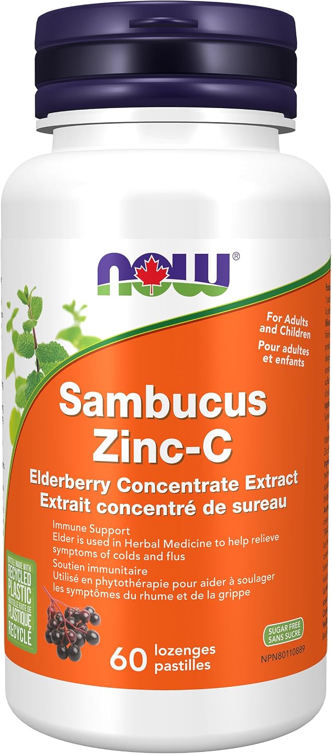 NOW Supplements, Sambucus Zinc-C with Elderberry Concentrate and Vitamin C, 60 Lozenges