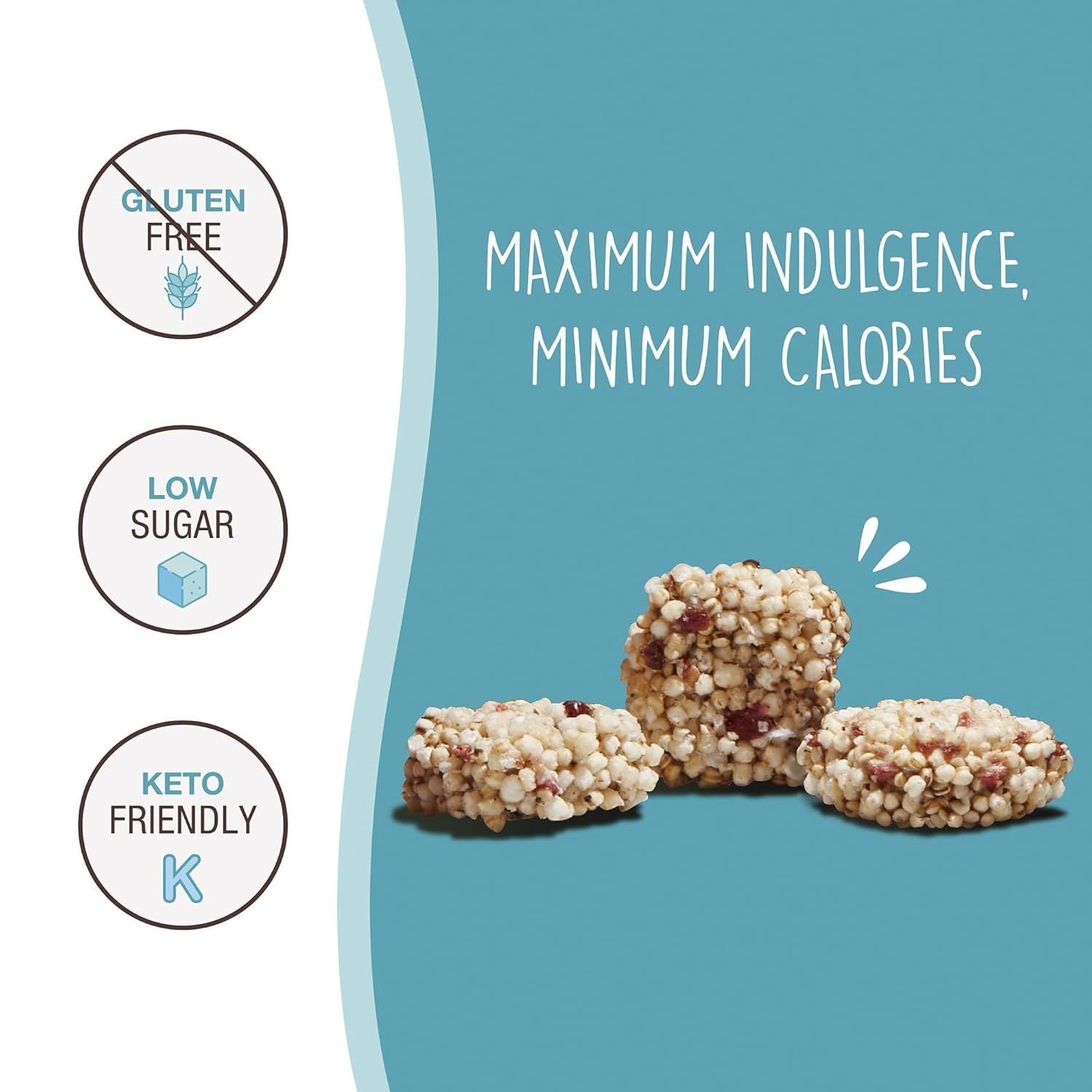 Don't Worry Chocolate Quinoa Bites - Low Calorie Snacks, Only 4 Calories per Piece!, Healthy Chocolate Granola Bars, Low Carb Quinoa Snacks, Gluten Free Protein Cookies - (Almond Pecan, 6 Pack)