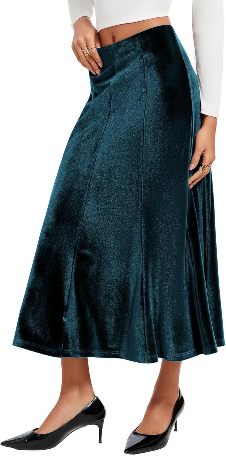 Urban CoCo Women's Elegant Vintage Velvet Long Midi Skirt High Waist A-Line Skirts 2025 Fall Winter - Image 2