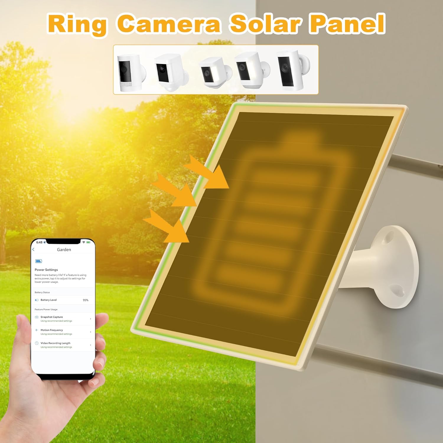 Solar Panel for Ring Camera, Compatible with Ri ng Stick Up/Pro Cam Battery, Ring Spotlight Plus/Pro Battery, Waterproof 5V5W, 9.8 inch Long Charging Cable (3Pack Black)