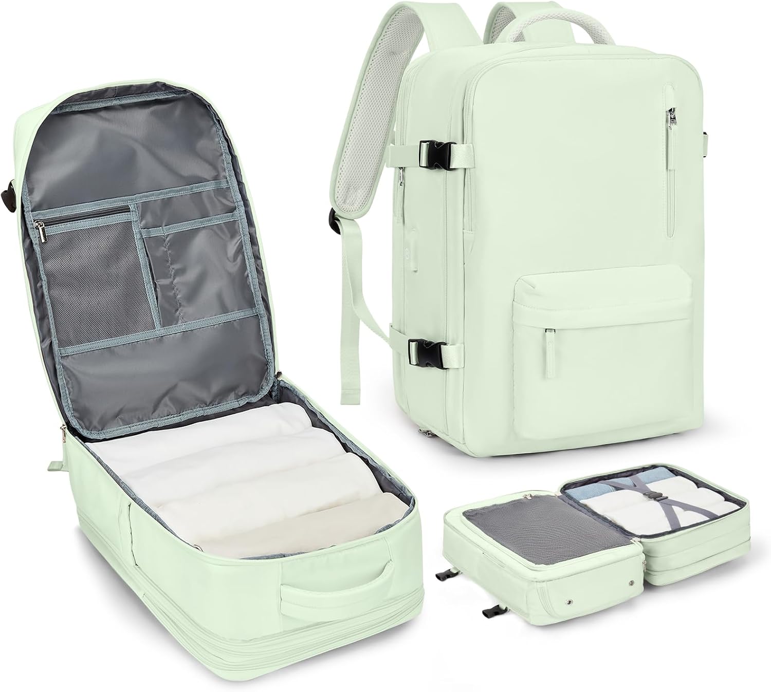 WONHOX Mochila de viagem grande para laptop expansível aprovada por voos mochila de mão para mulheres, A7-verde-menta, Expandable, Viagens
