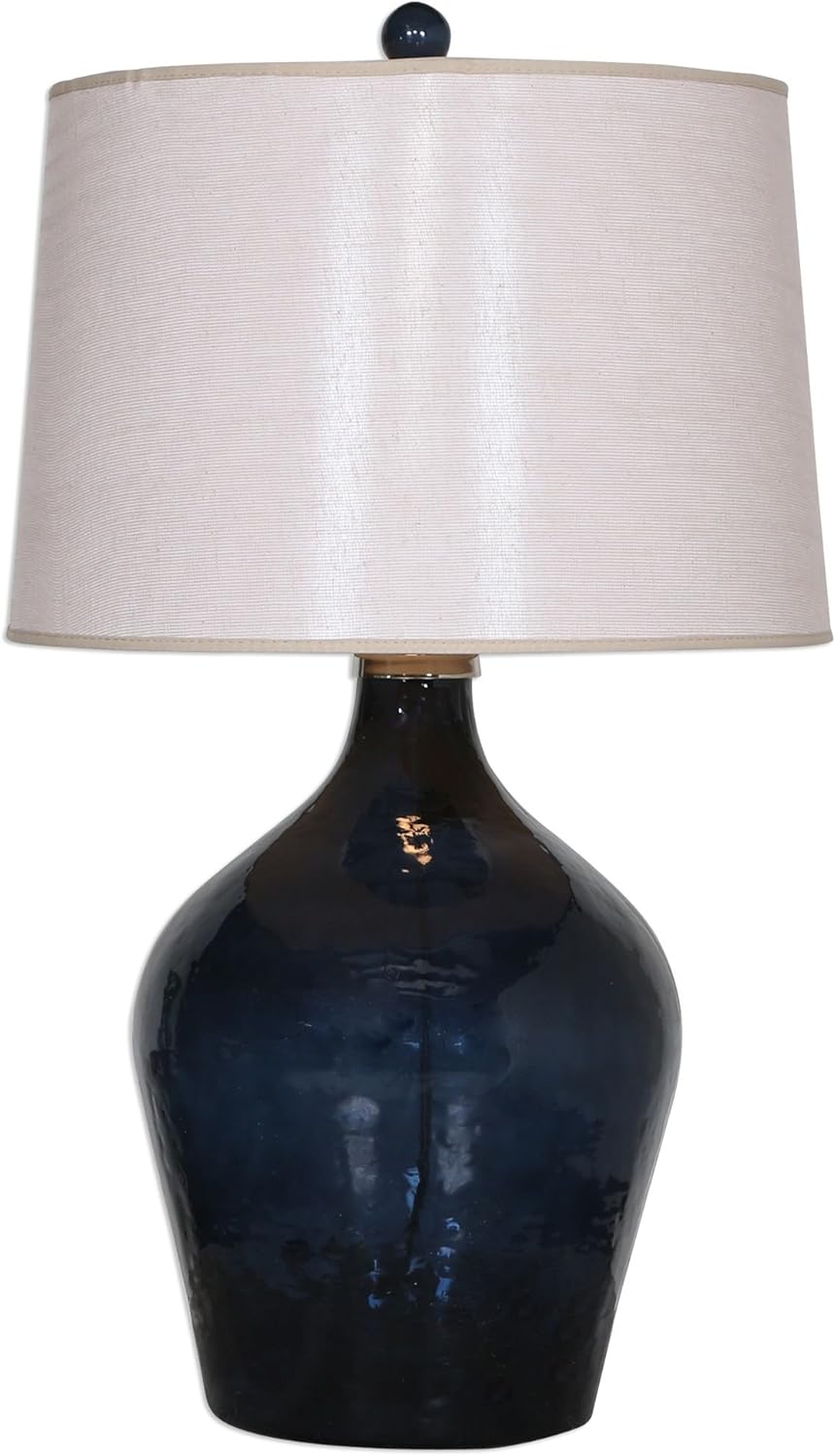 MY SWANKY HOME Elegant Dark Blue Gourd Glass Table Lamp | Midnight White Shade Traditional