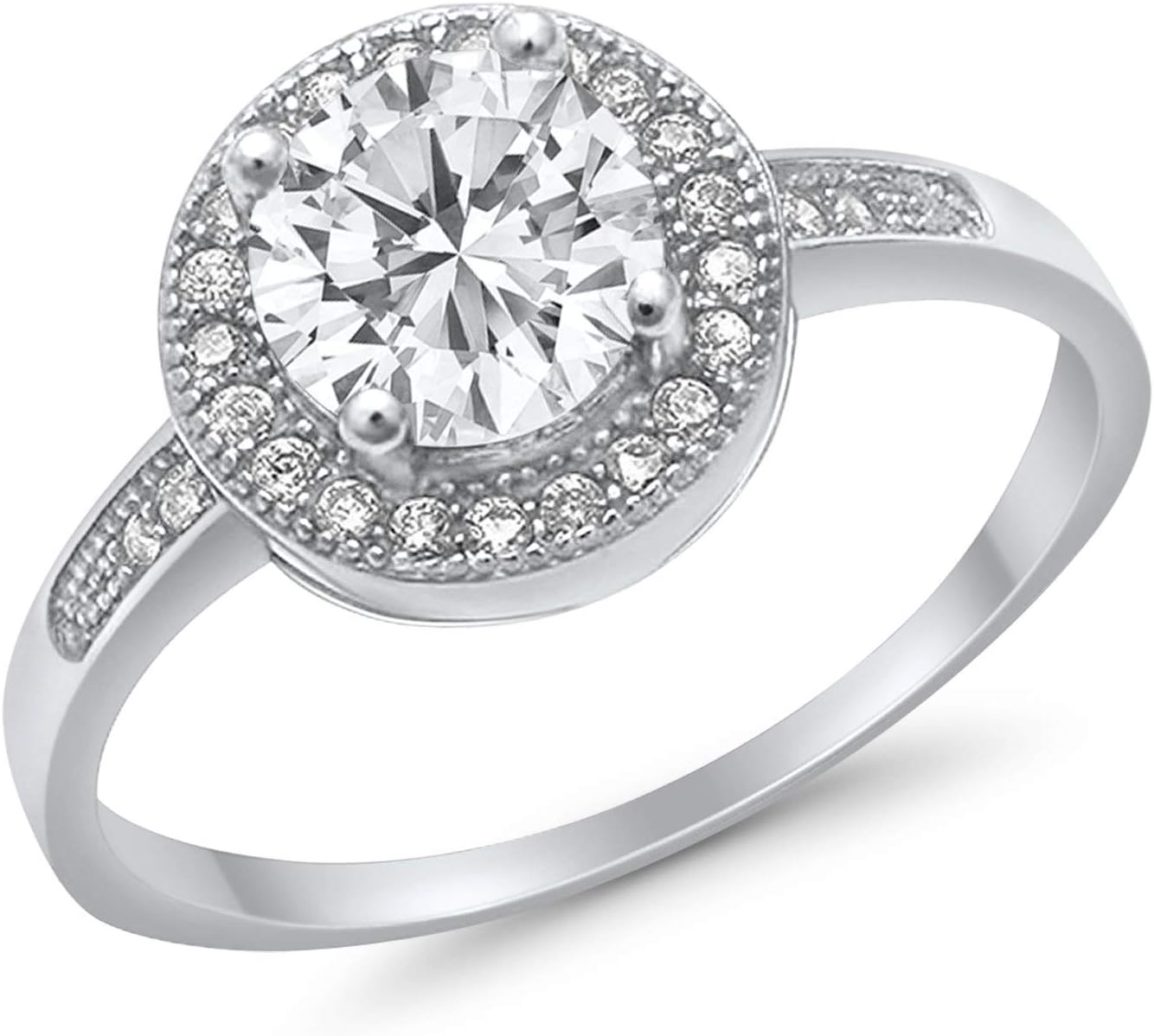 Blue Apple Co. Art Deco Ring Round Cubic Zirconia Halo Accent Solitaire Ring Vintage Style Solitaire Ring Statement Wedding Engagement Rings For Women 925 Sterling Silver