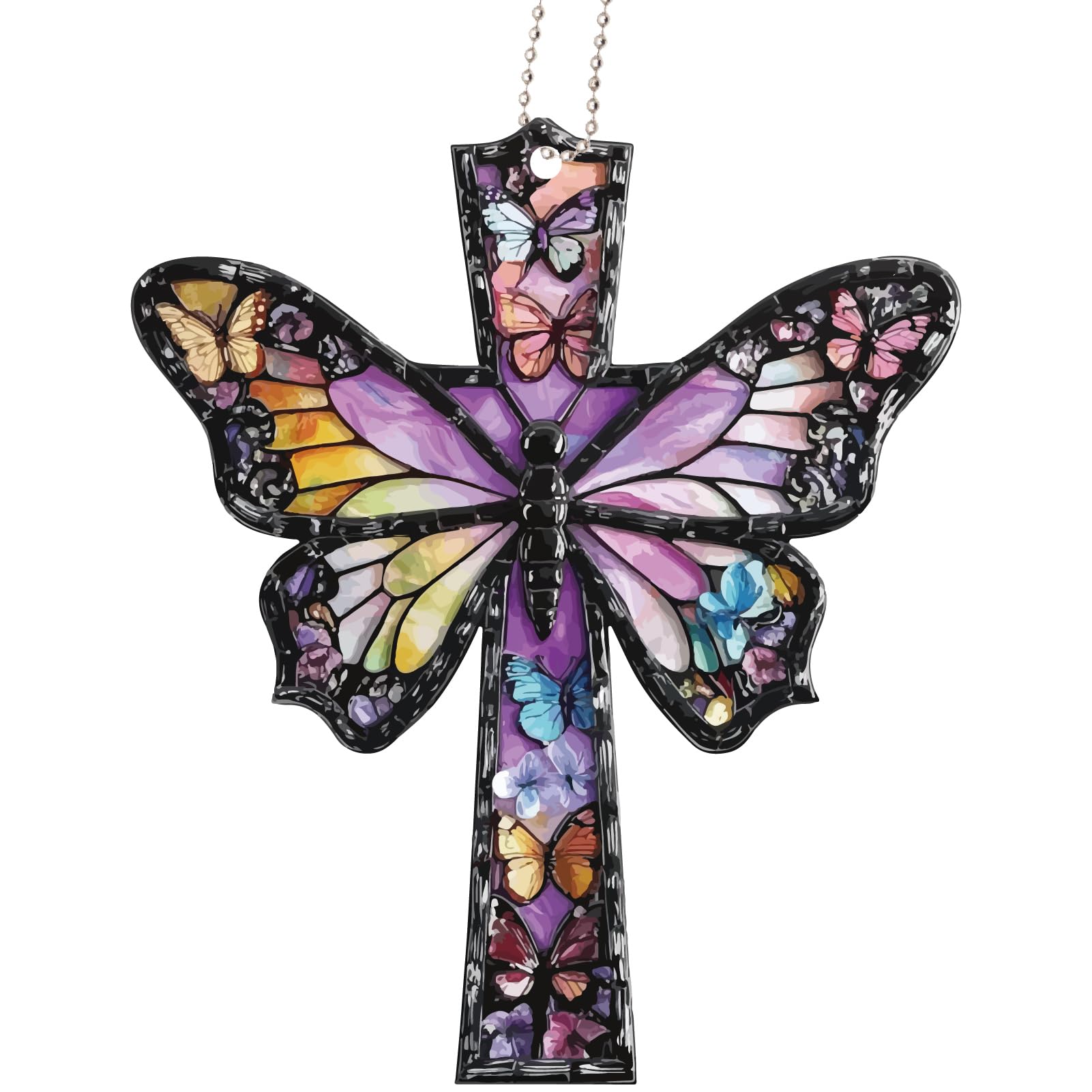 CREATCABIN Butterfly Sun Catchers Acrylic Suncatcher Ornament Stained Rainbow Cross Window Hanging Decoration with Metal Ball Chain for Living Room Bedroom Home Housewarming Easter 5.9 x 5 Inch
