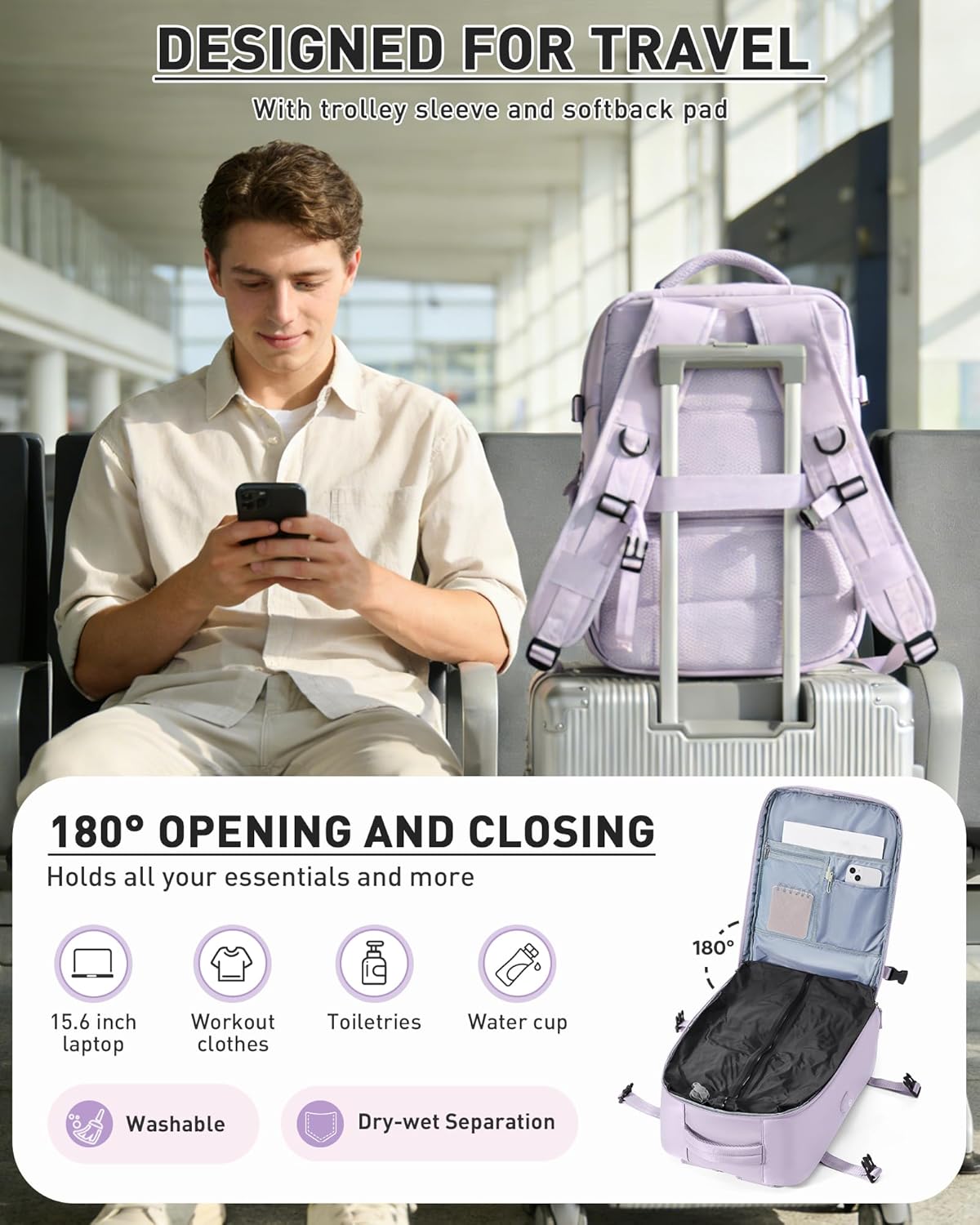 WONHOX Vacuum Seal Backpack for Travel with Air Pump Compression Daypack Personal Item Carry on Flight Approved Vacpack Laptop Space Saver Bags Storage with Vacuum System Travel Bag Women Men Purple