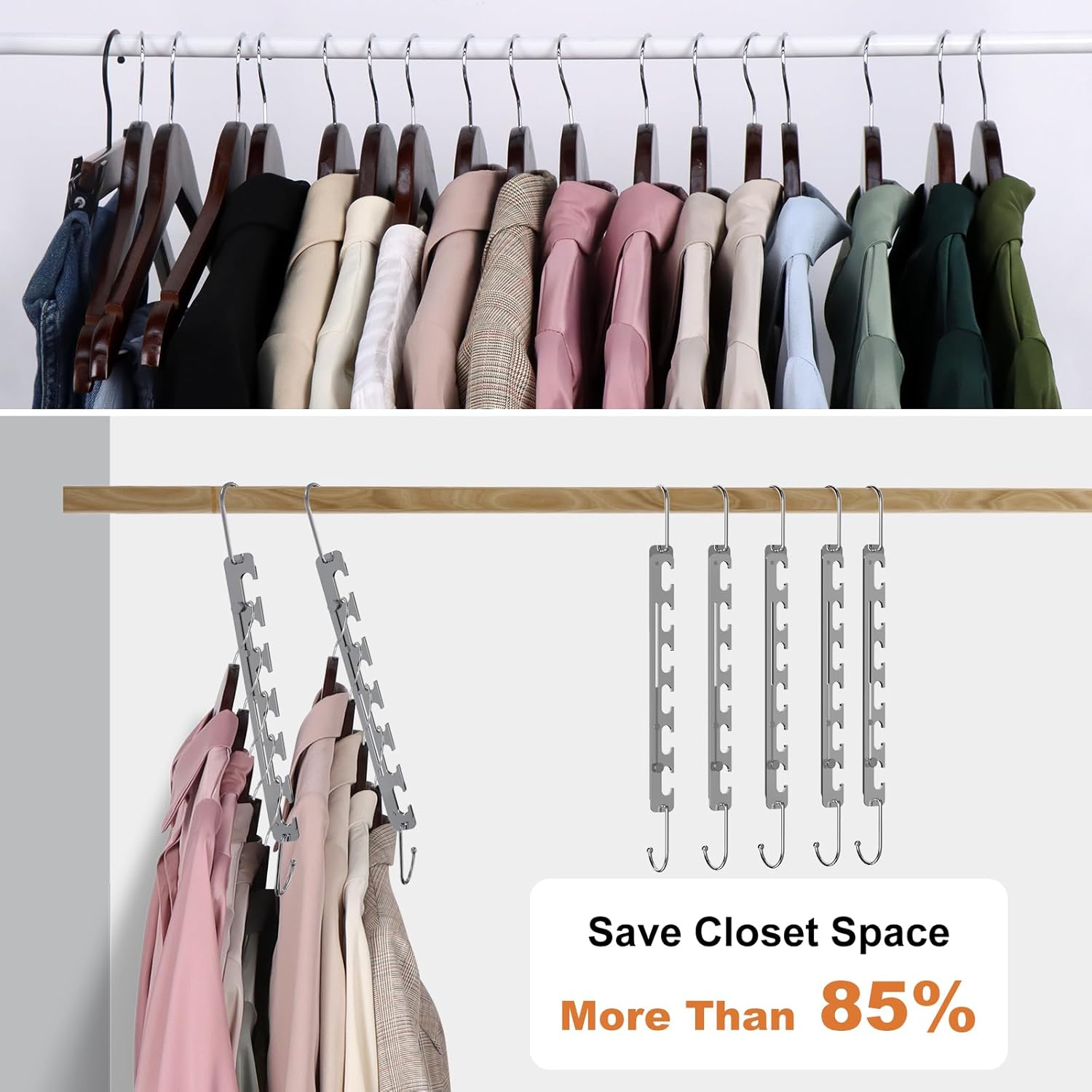 Sindax Space Saving Hangers Telescopic, 6 Holes Clothes Hangers Adjustment to 9 Holes, Upgraded Sturdy Metal Clothes Hangers Space Saving for Heavy Clothes, Closet Organizers and Storage - 12 Pack