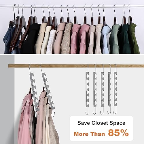 Miniatura 4 de Sindax Perchas telescópicas que ahorran espacio, 6 agujeros, se ajustan a 9 agujeros, perchas de metal resistentes mejoradas, ahorro de espacio para