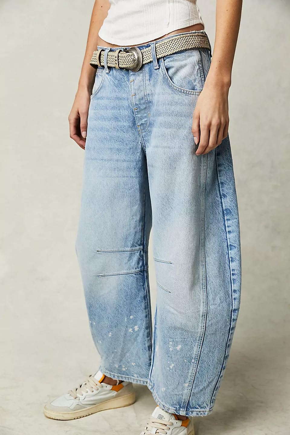 Barrel Jeans Women,Women Mid Rise Barrel Jeans Wide Leg Baggy Trendy Jeans Boyfriend Vintage Denim Pants with Pocket
